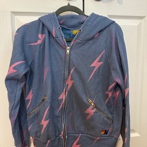 Rare Aviator Nation blue lightning bolt zip up size XS.